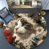 Cat in Flowers Round Area Rug,Carpet Rug for Living Room Bedroom Sofa Playroom Decor,Non-slip Floor Mat