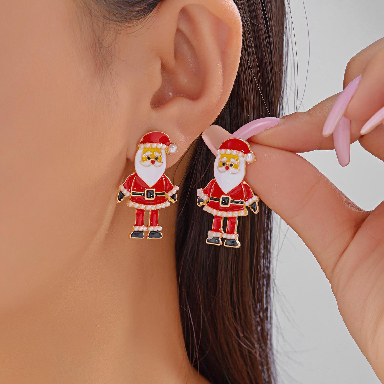 

Cute Enamel Santa Claus Pendant Earrings For Women Exquisite Imitation Pearl Christmas Elegant Earring New Year Jewelry Gifts
