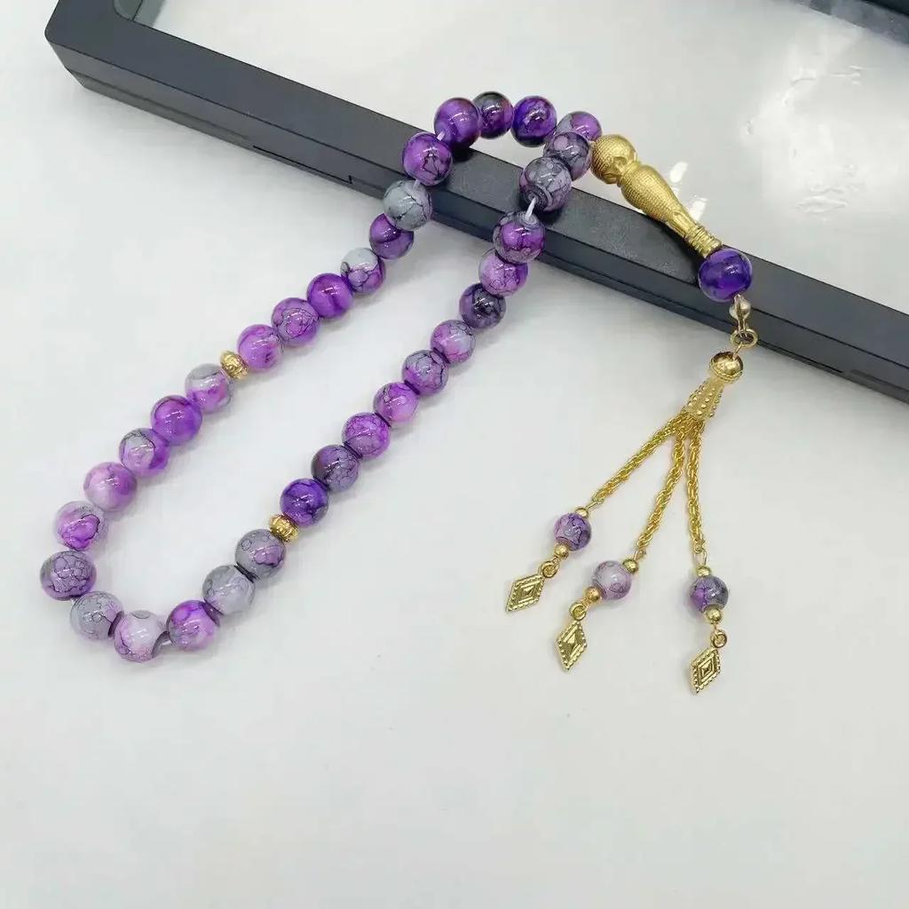 10mm 33pcs Glass Tassel Turkish Muslim Rosary Islamic Prayer Beads Bracelet for Women Jewelry Tasbih Tasbeeh Allah Mohammed
