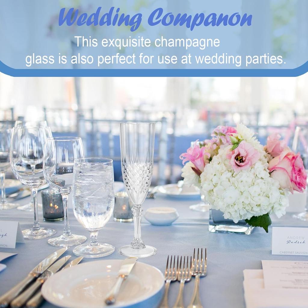 12 Pcs White Plastic Champagne Flutes - Durable, Bulk Glasses for Weddings, Parties & Everyday Use