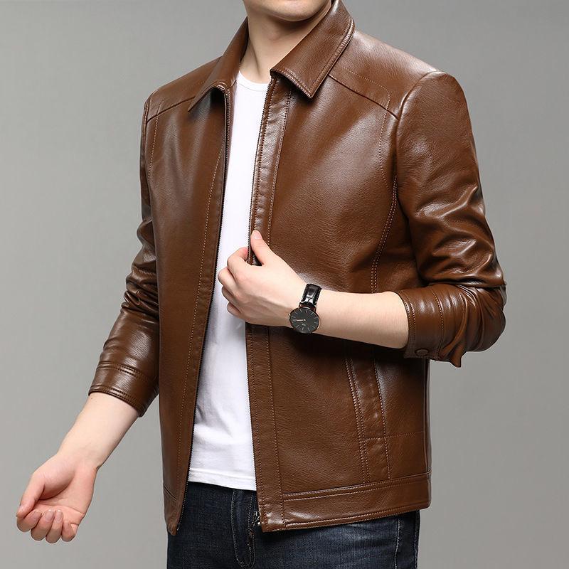 Men's Casual Autumn Leather Jacket - Middle-aged Plus Velvet Thick Style