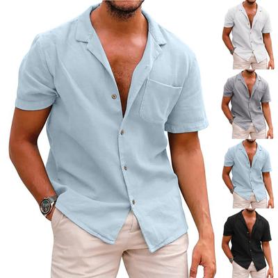 Designer Frühling Sommer Herren Casual Baumwolle Leinen Einfarbig Kurzarm Hemden Lose Hemden