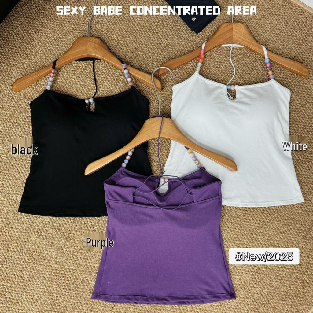 Purple Beaded Halter Tank Top - Women's Sexy Open Back Summer Style