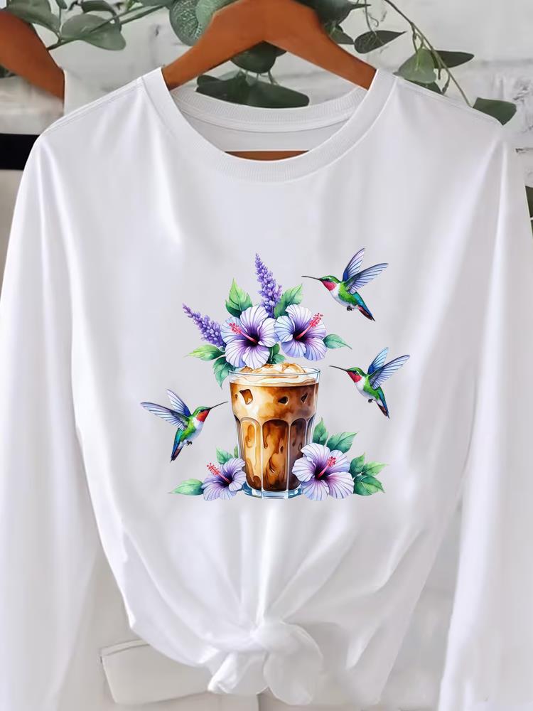 (Asiatische Größe) Langarm T-Shirt Tee Rundhals Aufdruck Herbst Winter Frühling Damen Trend Blumen Trend Kleidung Lässig Mode Oberteil Grafik T-Shirts
