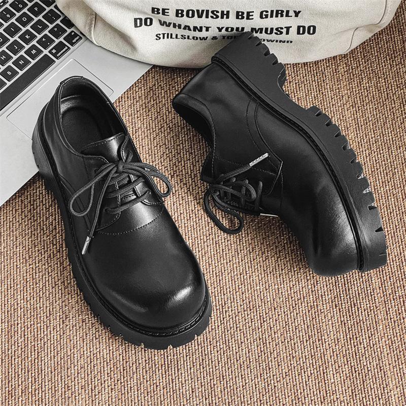 Fashion Mens Casual Leather Derby Shoes Men'S Youth Thick Sole Big Toe Trendy Shoes Men Lace-Up Heightened Shoe New