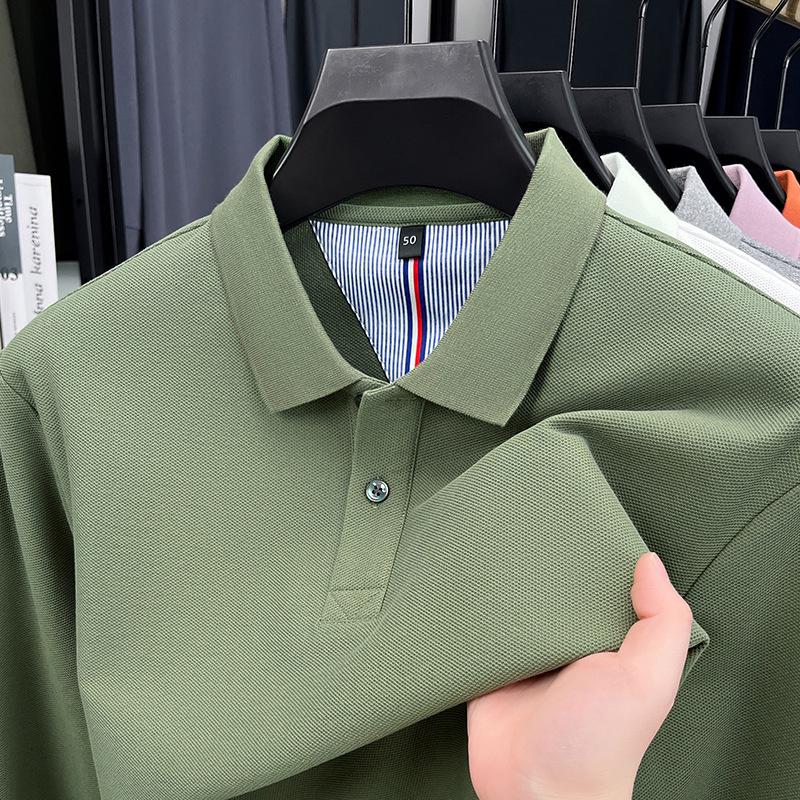 Men's Autumn 2025 Pure Cotton Pique Polo Shirt - Long Sleeve, Business Casual, Breathable