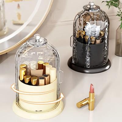 Makeup Brush Storage Rotation 360° Powder Brush Storage Container Dustproof Lipstick Eye Shadow Dresser Table Storage Rack