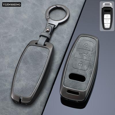 Zinc Alloy + Leather Car Key Case Cover Fob Protection Holder for A8 S8 Q7 Q8 SQ8 A3 A6 C8 A7 S7 D5 4N E-tron 2018 - 2024