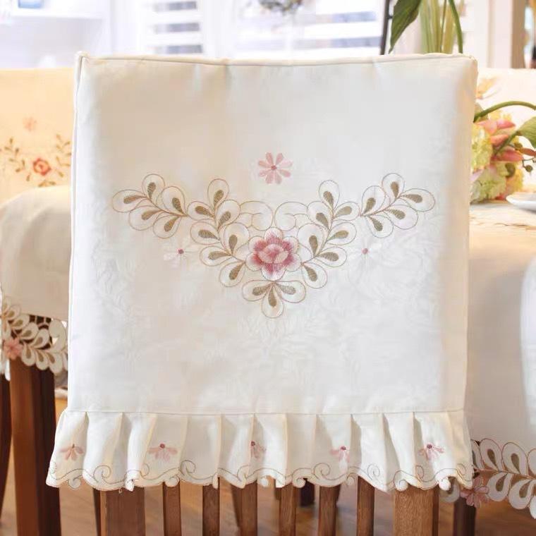 Pastoral Embroidery Dining Chair Cover Embroidery Tablecloth Dining Table Fabric Handmade Hollow Household Chair Cover