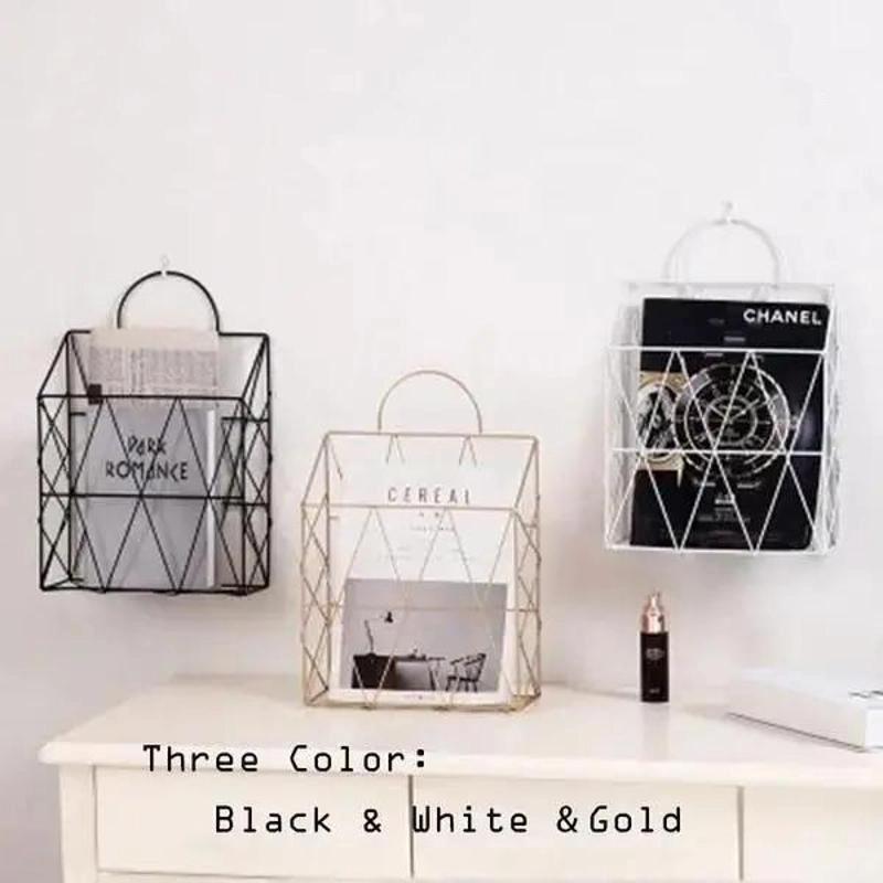 Simple Ironwork Gift Basket Wall Hanging Decoration Rack News Newspaper Sundries Storage Basket Storage Bag