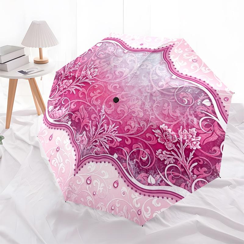 1pc Pink floral ornate design Umbrella with Plastic Handle,Compact & Stylish,Suitable for All Seasons YS331089