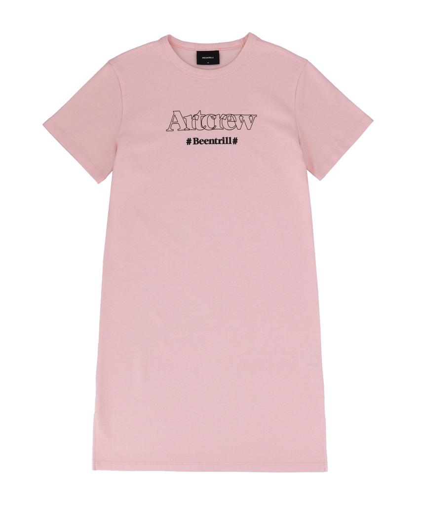 Vintril New York Round Neck Basic Comfort Fit Dress (Light Pink)