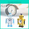 Alarm Robot Cartoon Clock Metal Casing Analog Hands Childrens Room Space Living