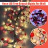 Rose LED Zweiglichter für die Wand, Rose Blumengirlande Zweigdeko Girlande mit 144 LED Lichtern und Fernbedienung, 8 Beleuchtungsmodi, Weihnachtsdekorationen Innen