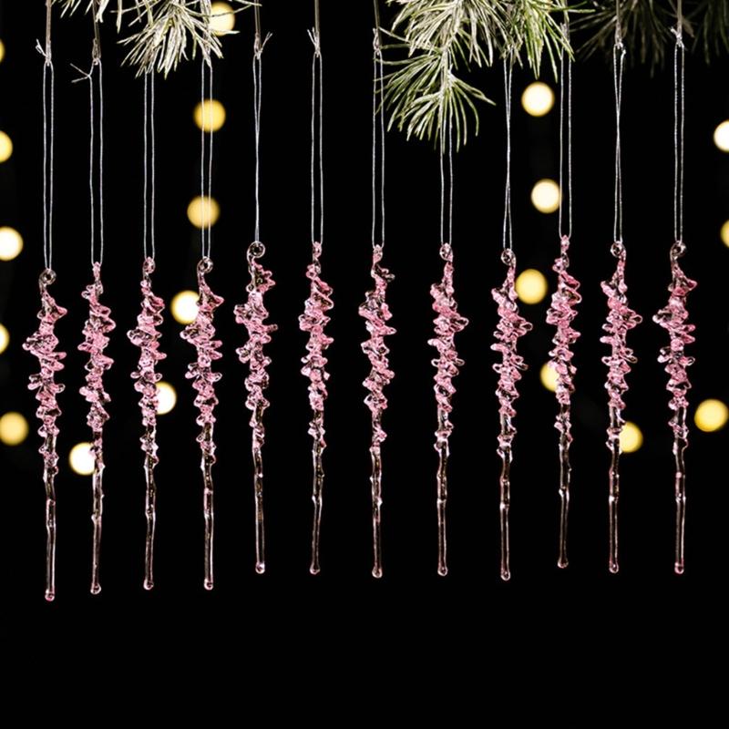 12Pcs Clear Acrylic Icicle Shape Pendant Christmas Tree Hanging Decorations For Holiday Tree and Store Window Display