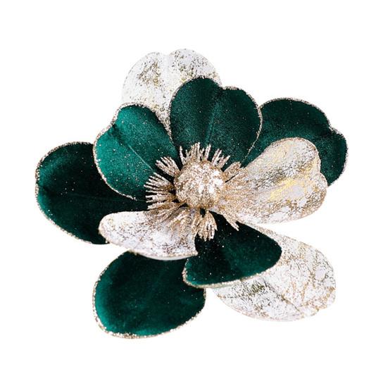 Artificial Poinsettia Flowers Christmas Tree Ornaments Velvet Glitter Magnolia Stems Floral Picks for Xmas