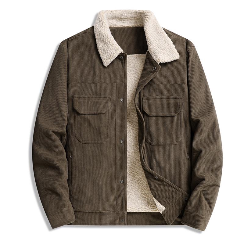L-9XL Men's Corduroy Fleece-Lined Jacket - Thick, Warm Lambswool, Plus Size, Autumn/Winter Casual Style