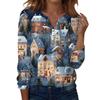 Women's Fashion Casual H Printed V-Neck Long Sleeve Decorative Button T-Shirt Tops