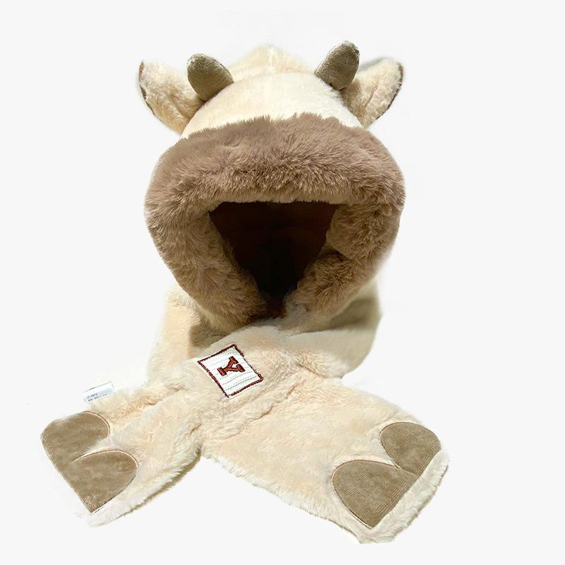 New Bear Hat Winter Cute Warmth Thickened Scarf Integrated Ear Protection Hat Three Piece Set Riding Cold Imitation Rabbit Hair