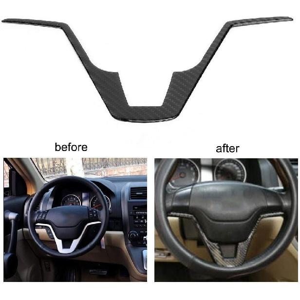 Qiilu Car Steering Wheel Decorative Sticker, Soft Carbon Fiber Steering Wheel Cover Strip Trim Fit for Honda CRV CR-V 07-11