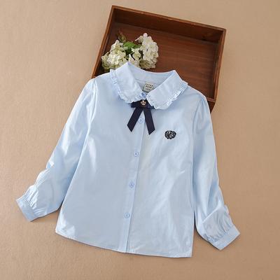Mädchen Hemd mit Rüschenkragen 5-12 Jahre Langarm Krawattenbindung Kinder Schuluniform Bluse Polyester Kinder Alltag Oberteile