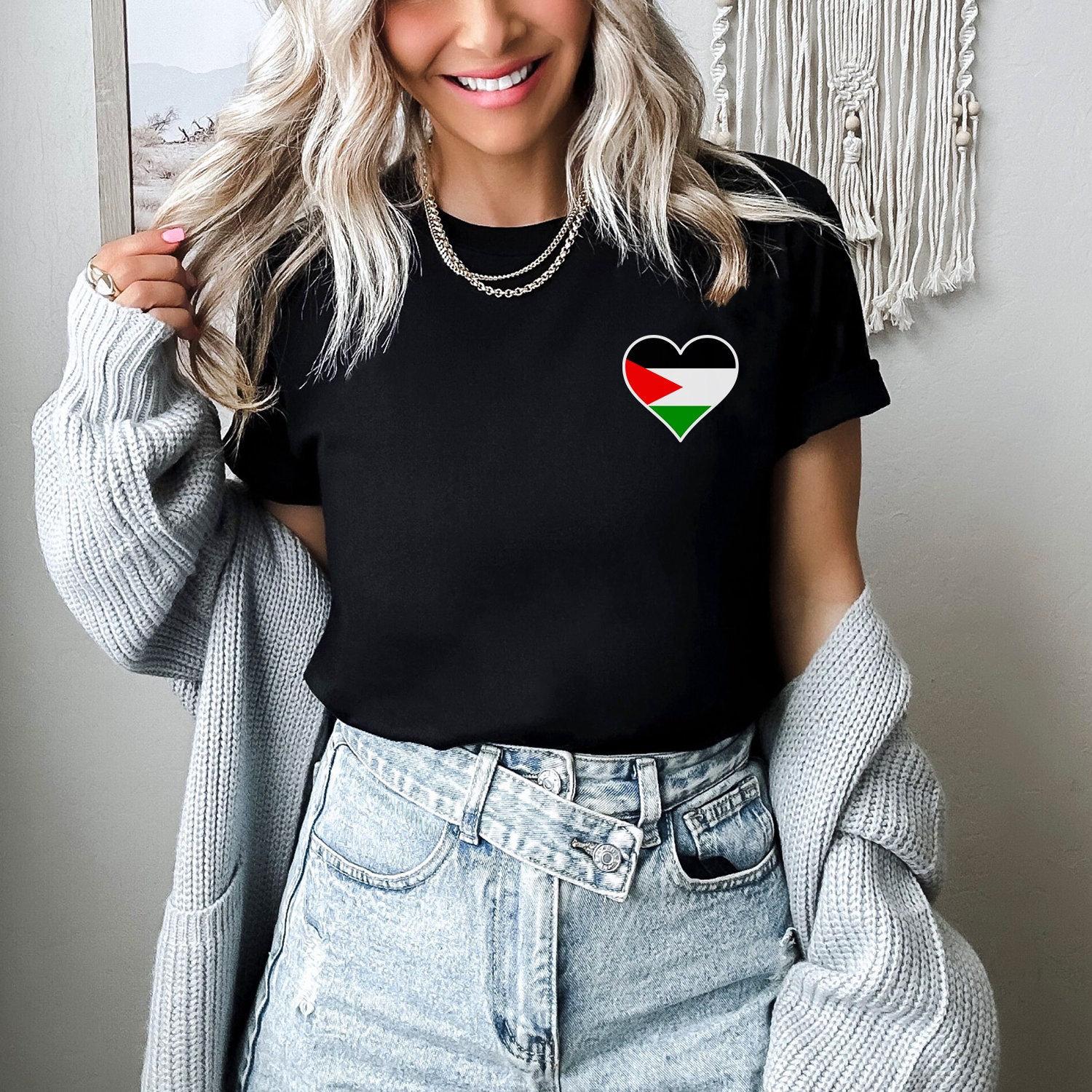 Palestine Shirt Flag Shirts Palestine Love Heart Women T Shirt Cotton Tops S