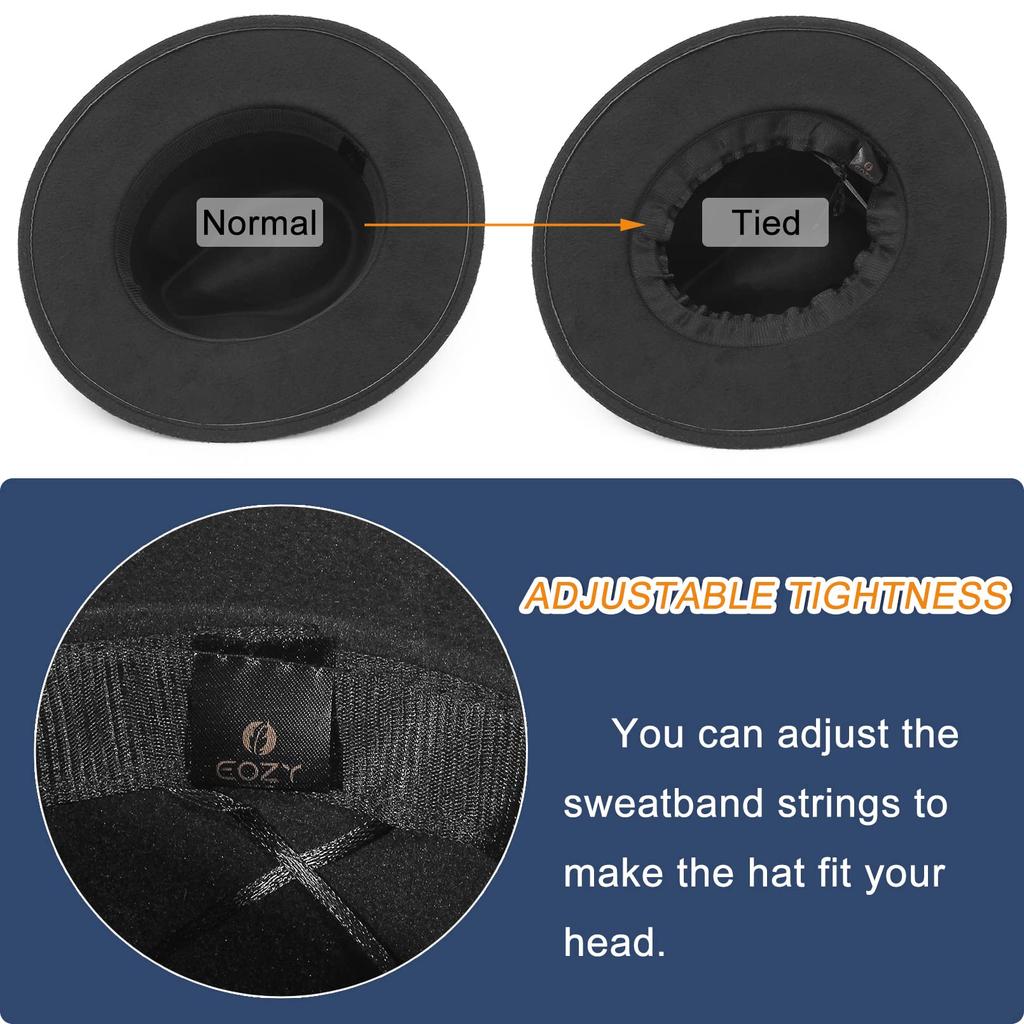 GEMVIE Felt Wide Soft Suitable for Outdoor and Travel Use Men's Hat, Brim, Hat, Casual, Black,