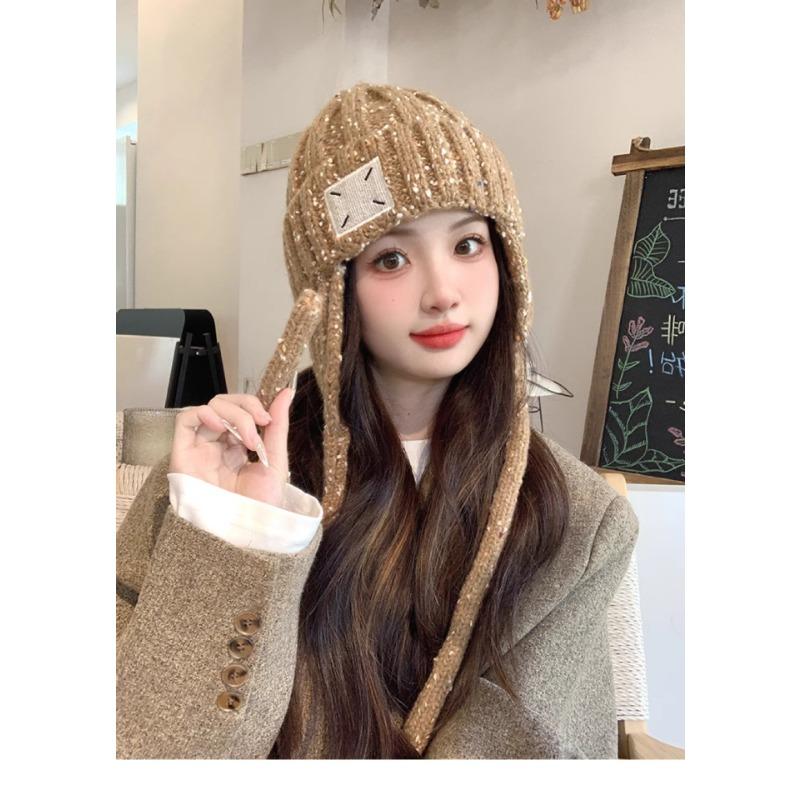 Autumn and Winter New Korean Version of Versatile Wool Hat for Women with Big Head Circumference Showing Their Face Small Rainbow Particles Patches