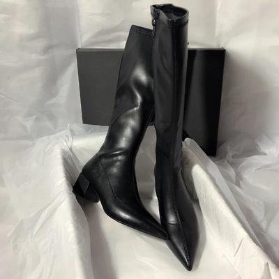 Herbst Winter Mode Damen Kniehohe Stiefel Spitzschuh Weibliche Dicken Absätzen Spitz Pumpe Reißverschluss Schuhe Frauen Hohe Stiefel