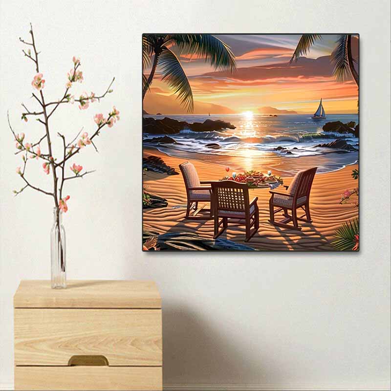 New Arrival 5D DIY Full Circle Diamond Painting "Seaside Scene" Embroidery Cross Stitch Home Decor Gift