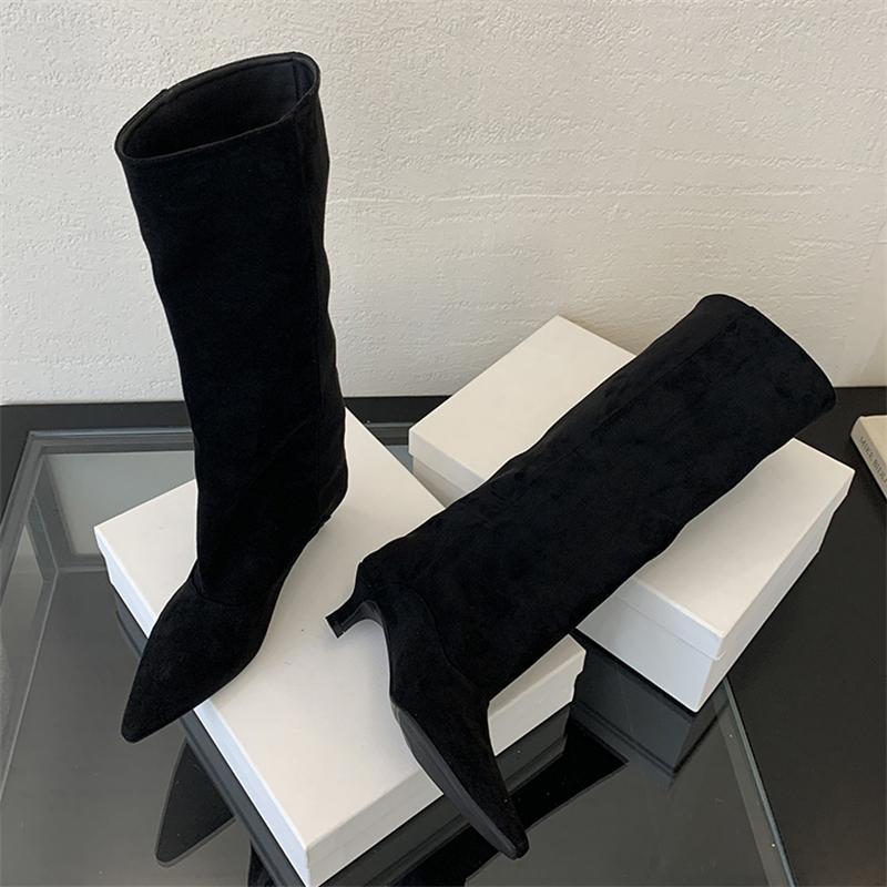 2025 Winter Street Style Pointed Toe Knee-High Boots Women Low Heels Shoes Female Long Booties Zapatos De Mujer