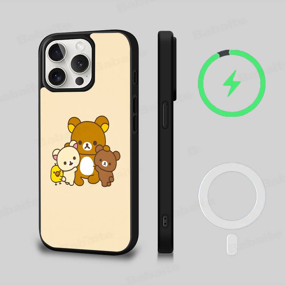 

Cartoon Rilakkuma Bear Black For Magsafe Magnetic Phone Case For iPhone 16 15 17 Pro Max 11 12 13 14 Plus Cover iPhone 17