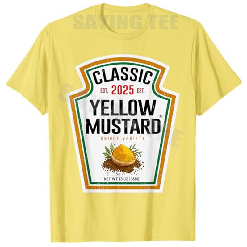 

Yellow Mustard,Tomato Ketchup Mustard Condiment DIY Halloween Costume Matching T-Shirt Pickle Relish Halloween Party Tee Clothes 4XL