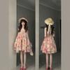 Pink Floral Neck Dress, Children's Early Summer New Models, Great-looking Seaside Vacation Style Backless Short Skirt