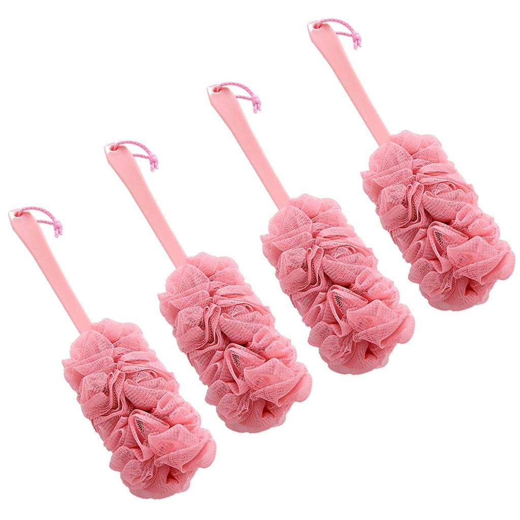 4 Pack Multiple Bath Body Brushes, Soft Nylon Mesh Back Cleaner with Long Handled Shower Brush for Wet, Exfoliating Luffa Bath Sponge for Women & Men