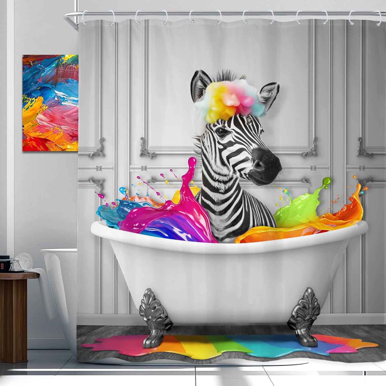 

Funny Zebra Shower Curtain 60Wx72H Inch Black White Animal Bathing In Bathtub Colorful Hilarious Shower Curtain Bathroom Set Cut W60H190(CM)-1 Pcs
