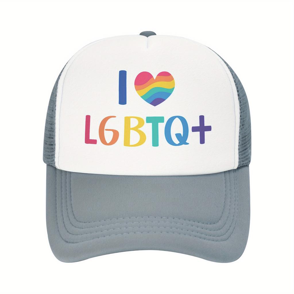 LGBT Pride Heart Print Mesh Trucker Hat Polyester Casual Unisex Adult Baseball Cap