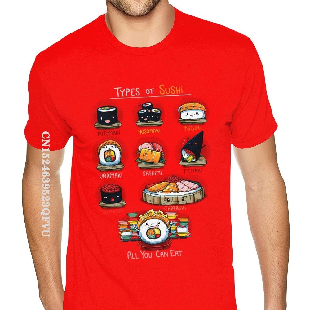 Cheap Graphic Types Of Sushi Tees Shirts Men's Make Your Own Gothic Style Anime Tshirt Retro Cotton O Neck Shirt