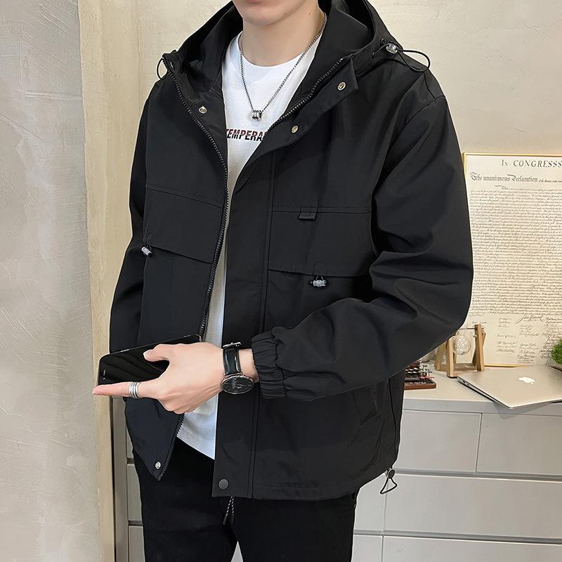 Men's Jackets for Young and Middle-aged People, Small Fragrant Style Hooded Work Jackets, Spring and Autumn Outdoor Fleece Jackets