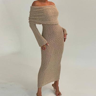 Summer Beach Vacation Sexy Dress Women Long Sleeve Hollow Out One Neck Slim Fit Knitted Dress Women High Waist Off Shoulder Casual Dresses New 24806