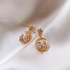 Vintage Rhinestone Heartbeat Earrings Crystal Moon Planet Pearl Zircon Earring Girls Party Birthday Gift Temperament Jewelry