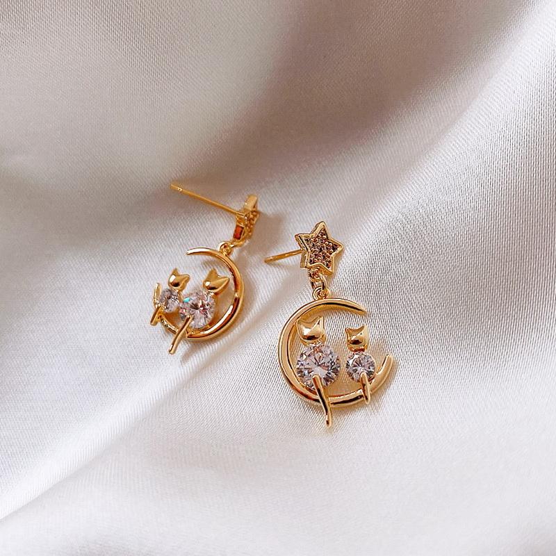 Vintage Rhinestone Heartbeat Earrings Crystal Moon Planet Pearl Zircon Earring Girls Party Birthday Gift Temperament Jewelry