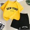 2026 New Kids Boys Girls New York Letter Pattern Polyester T-shirt+Shorts 2-Piece Set Casual Daily