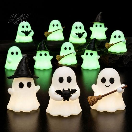 Holiday Party Table Display Halloween Luminous Mini Ghost Figurines, Glow in The Dark Cute Small Home Decor Miniature Statue for Micro Landscape,