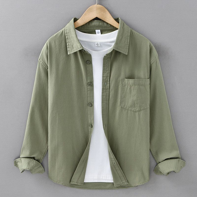 Spring and Autumn New Style Simple and Fashionable Long-Sleeved Shirt for Men, Pure Cotton Washed, High-Quality, Loose, Casual and Versatile Shirt