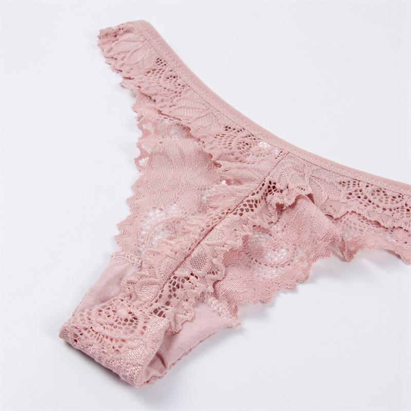 2 Pcs Sexy Lace Thong Low Waist Lace Transparent Panties Women Hollow Out Breathable G String Briefs Bow Underwear Lingerie