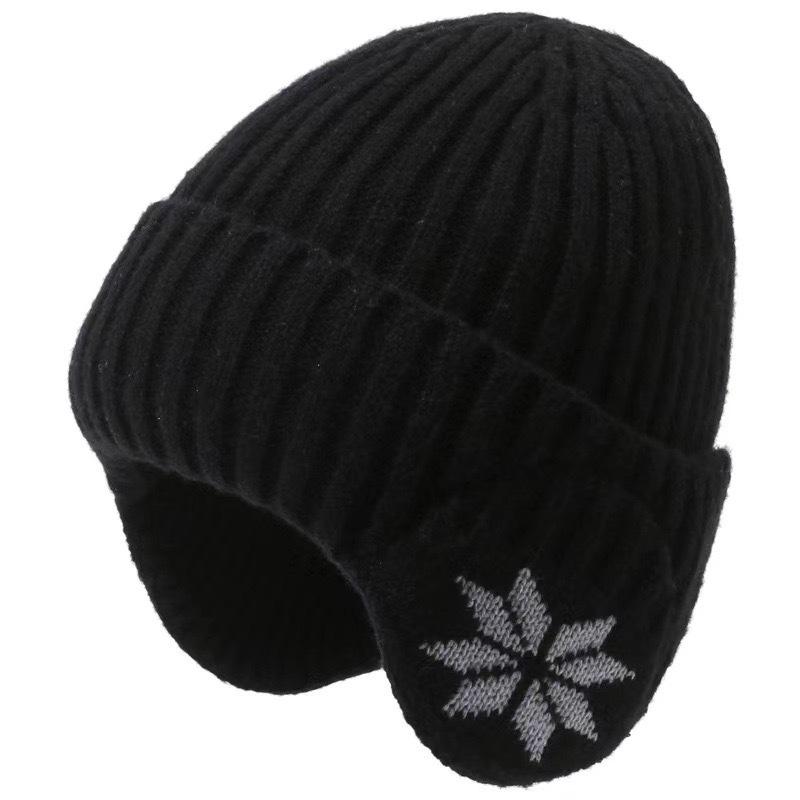 New Rhombic Flower Earmuffs Knitting Beanies Skullies Men Women Solid Color Plush Lined Ear Warmer Hat Windproof Ski Bonnet