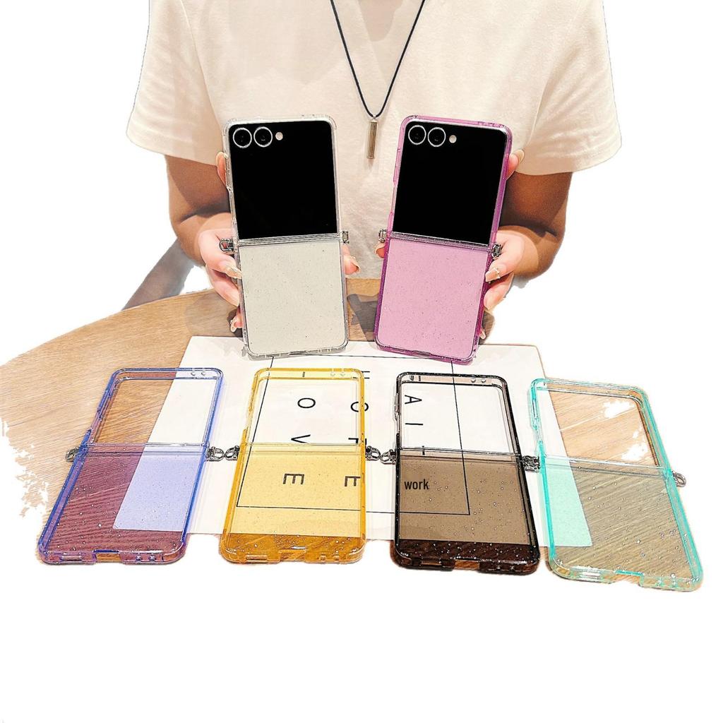 Transparent Glitter TPU Case for Samsung Z Flip7, Moto, Huawei, and Xiaomi Foldable Phones