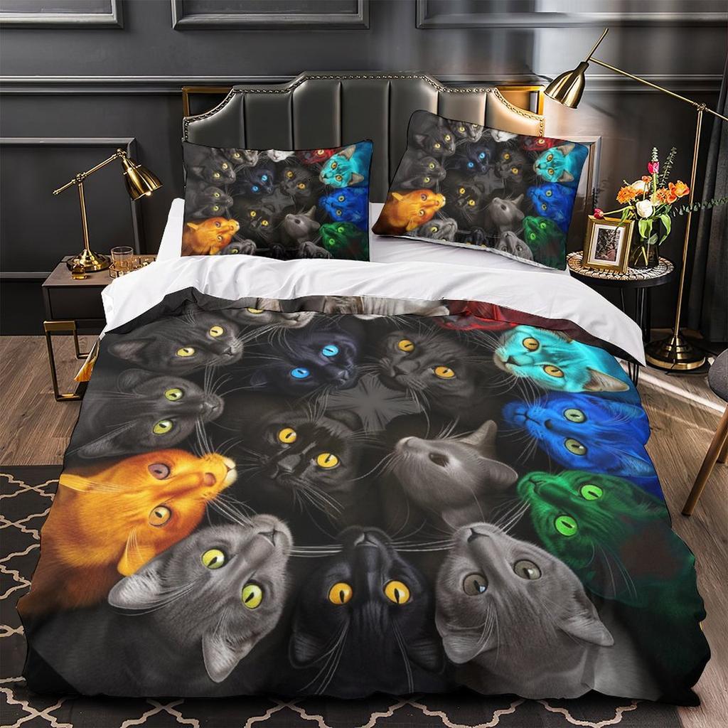 3D Digital Printing Color Cat Series Quilt Cover Pillowcase Two Or Three-Piece Set Polyester Abraded