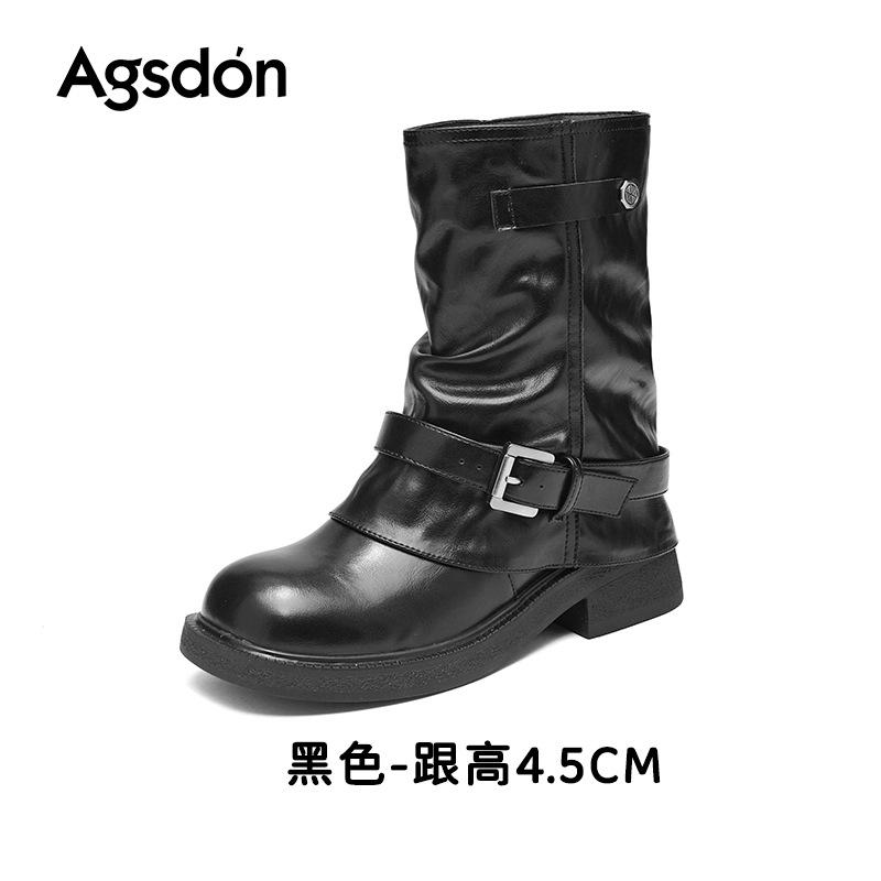 

Augustine Boots Women s 2025 New Autumn and Winter Martin Boots Retro Pleated Pile Boots Western Pant Pants Boots 35